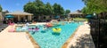 Panoramic view resident pool party event at apartment complex near Dallas, Texas