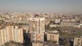 Panoramic view residential building in city. City building and moving car road