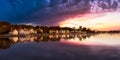 Panoramic view of residential homes by the Mystic River