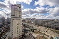 Panoramic view of residential multi-storey buildings in Moscow with streets and yards Royalty Free Stock Photo
