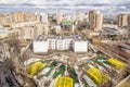 Panoramic view of residential multi-storey buildings in Moscow with streets and yards Royalty Free Stock Photo