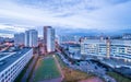 Panoramic view of residential multi-storey buildings in Moscow with streets and yards Royalty Free Stock Photo