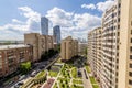 Panoramic view of residential multi-storey buildings in Moscow with streets and yards Royalty Free Stock Photo