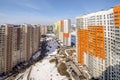 Panoramic view of residential multi-storey buildings in Moscow with streets and yards Royalty Free Stock Photo