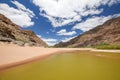 Panoramic view of rests of water during dry season near Ai-Ais Hot Springs at Fish River Canyon, Namibia Royalty Free Stock Photo