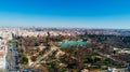 Panoramic view of Retiro park in Madrid, Spain. El Retiro aerial cityscape. One of the parks of the city of Madrid Royalty Free Stock Photo