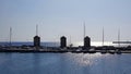 Rhodes Marina Old Windmills Royalty Free Stock Photo