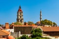 Panoramic view of Rhodes old town on Rhodes island, Greece. Rhodes old fortress cityscape. Travel destinations in Rhodes Royalty Free Stock Photo