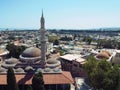 Panoramic view of rhodes town showing the mosque and city center with medieval walls and sea on the horizon Royalty Free Stock Photo