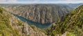 Panoramic view. Ribeira sacra terrace forest and Sil river canyon