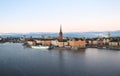 Panoramic view of Riddarholmen island, central Stockholm, on an overcast spring day, Sweden.