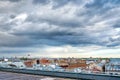 Panoramic view of Riga city, roofs under cloudy sky