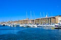 Panoramic view of the right embankment of Old Port of Marseille. Vieux-Port de Marseille, France