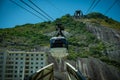Panoramic view of Rio de Janeiro, Brazil with Cable car and Sugar Loaf mountain Royalty Free Stock Photo