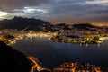 Panoramic view of Rio de Janeiro in the twilight. Sunset view from Sugar Loaf peak