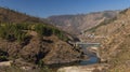 A panoramic View of a river flowing through a narrow valley