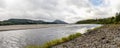 A panoramic view of River Pattack flowing to the head of Loch Laggan and Scottish highlands on the background, Cairngorms National