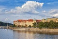 Panoramic view of the river Vltava, embankment, bridges in the city of Prague. Czech Republic Royalty Free Stock Photo