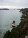 Panoramic view of rock formation Te Hoho at Cathedral Cove Hahei Beach Coromandel Peninsula on North Island New Zealand Royalty Free Stock Photo