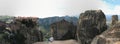 Panoramic view of the rocks and monasteries of Meteora, Greece