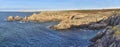 Panoramic view of rocky coastline in southwestern part of Houat island in French Brittany