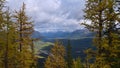 Panoramic view of the Rocky Mountains viewed from the top of Little Beehive near Lake Louise, Banff National Park, Canada. Royalty Free Stock Photo