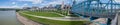 John A. Roebling Bridge and Cincinnati Skyline Panorama, Cincinnati, OH. Royalty Free Stock Photo