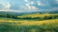 A panoramic view of rolling hills under a dynamic sky Royalty Free Stock Photo