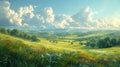 A panoramic view of rolling hills under a dynamic sky Royalty Free Stock Photo