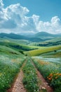 A panoramic view of rolling hills under a dynamic sky Royalty Free Stock Photo