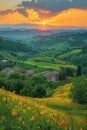 A panoramic view of rolling hills under a dynamic sky Royalty Free Stock Photo