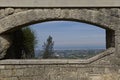 Panoramic view of Romagna coast from a window in a stone wall Royalty Free Stock Photo