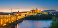 Night landscape with Roman Bridge and Great Mosque Mezquita cathedral, Cordoba, Andalusia, Spain Royalty Free Stock Photo
