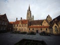 Panoramic view of catholic religion gothic cathedral church of our lady Onze Lieve Vrouwekerk Bruges Belgium Royalty Free Stock Photo