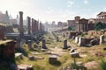 panoramic view of roman forum ruins in daylight Royalty Free Stock Photo