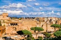 Panoramic view of the Roman Forums, ruins of Ancient Rome. Forum Romani. Royalty Free Stock Photo