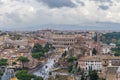 Panoramic view on Rome historic center - Imperial Forum and Colosseum from the median terrace of the Other of the Homeland