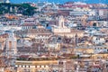 Panoramic view of Rome, roofs, churches and pines