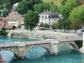 Panoramic view of the roofs of houses along the river Aare in the center of Bern