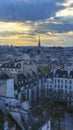 Panoramic view of the roofs of Paris with the Eiffel Tower. France