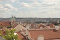 Panoramic view of the roofs of Prague from a bird`s eye view