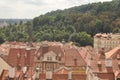 Panoramic view of the roofs of Prague from a bird`s eye view Royalty Free Stock Photo