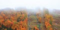 Panoramic view of rope way with fall foliage near Mont Tremblant in Quebec, Canada Royalty Free Stock Photo