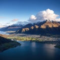 Panoramic view from Roy\'s Peak, Wanaka, South Island, New Zealand made with Generative AI