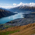 Panoramic view from Roy\'s Peak, Wanaka, South Island, New Zealand made with Generative AI