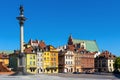 Panoramic view of Royal Castle Square - Plac Zamkowy - in Starowka Old Town with Sigismund III Waza Column and historic tenement Royalty Free Stock Photo