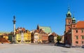 Panoramic view of Royal Castle Square - Plac Zamkowy - in Starowka Old Town with Sigismund III Waza Column and historic tenement Royalty Free Stock Photo