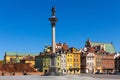 Panoramic view of Royal Castle Square - Plac Zamkowy - in Starowka Old Town with Sigismund III Waza Column and historic tenement Royalty Free Stock Photo