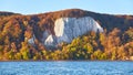 Panoramic view of Rugen Island chalk cliffs at sunrise, Germany Royalty Free Stock Photo