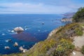 Panoramic view of the rugged coastline of Big Sur with Santa Lucia Mountains along famous Highway 1, Monterey county, California, Royalty Free Stock Photo